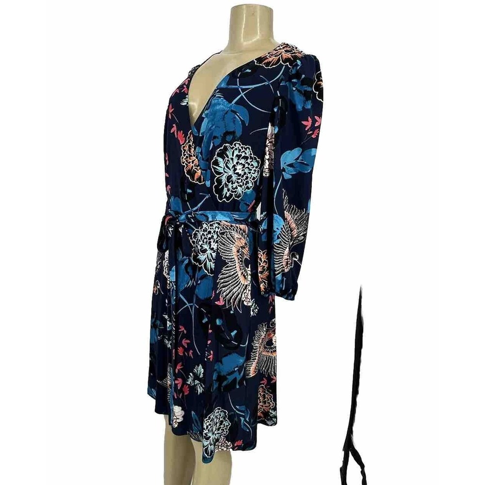Eliza J Size 8 Women Floral Hummingbird Stretch Wrap Belted Swing Dress V12 - Picture 2 of 7